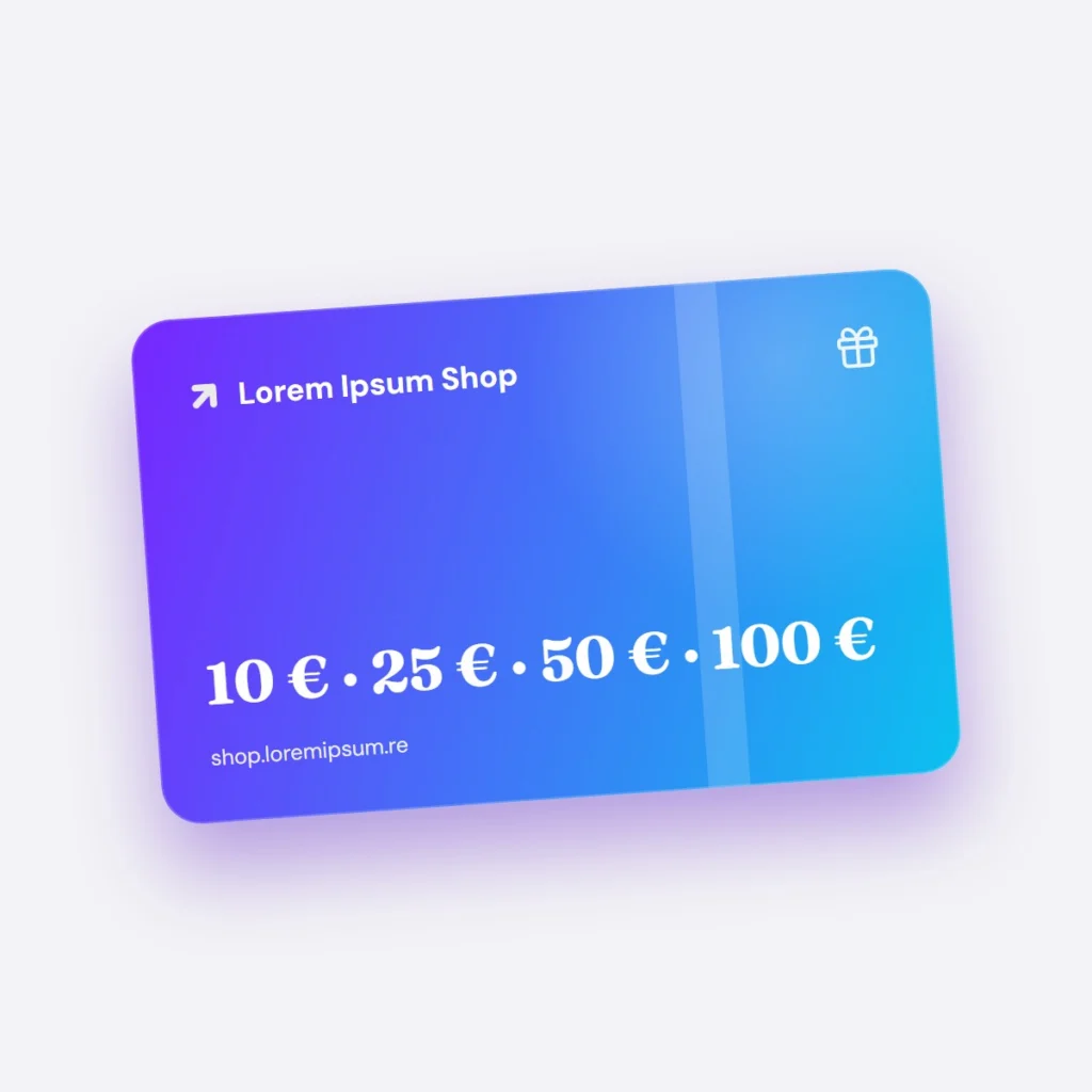 Carte cadeau Lorem Ipsum Shop de 10, 25, 50 ou 100 €